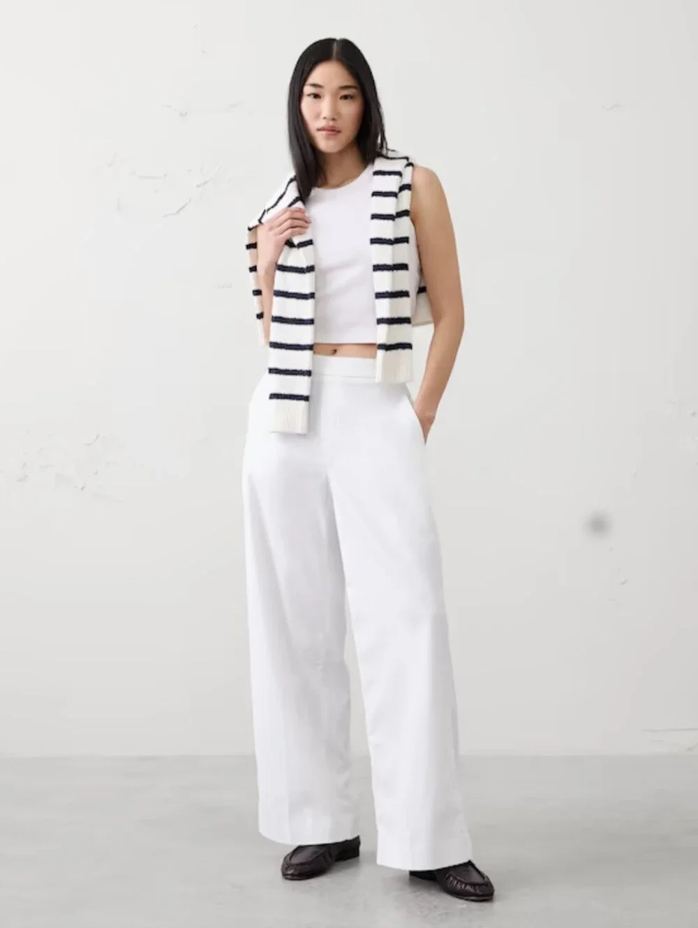Banana Republic Hayden Wide Leg High-Rise Linen Blend White Pants Size-XL